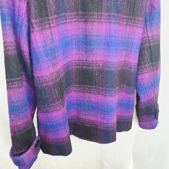 Coldwater Creek Purple & Black Plaid Toggle Button Wool Blend  Jacket Size 14 - Picture 12 of 16
